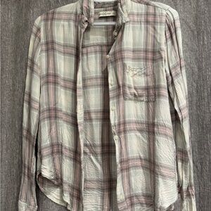 Abercrombie & Fitch Plaid Button-Down Shirt - Gray and Pink